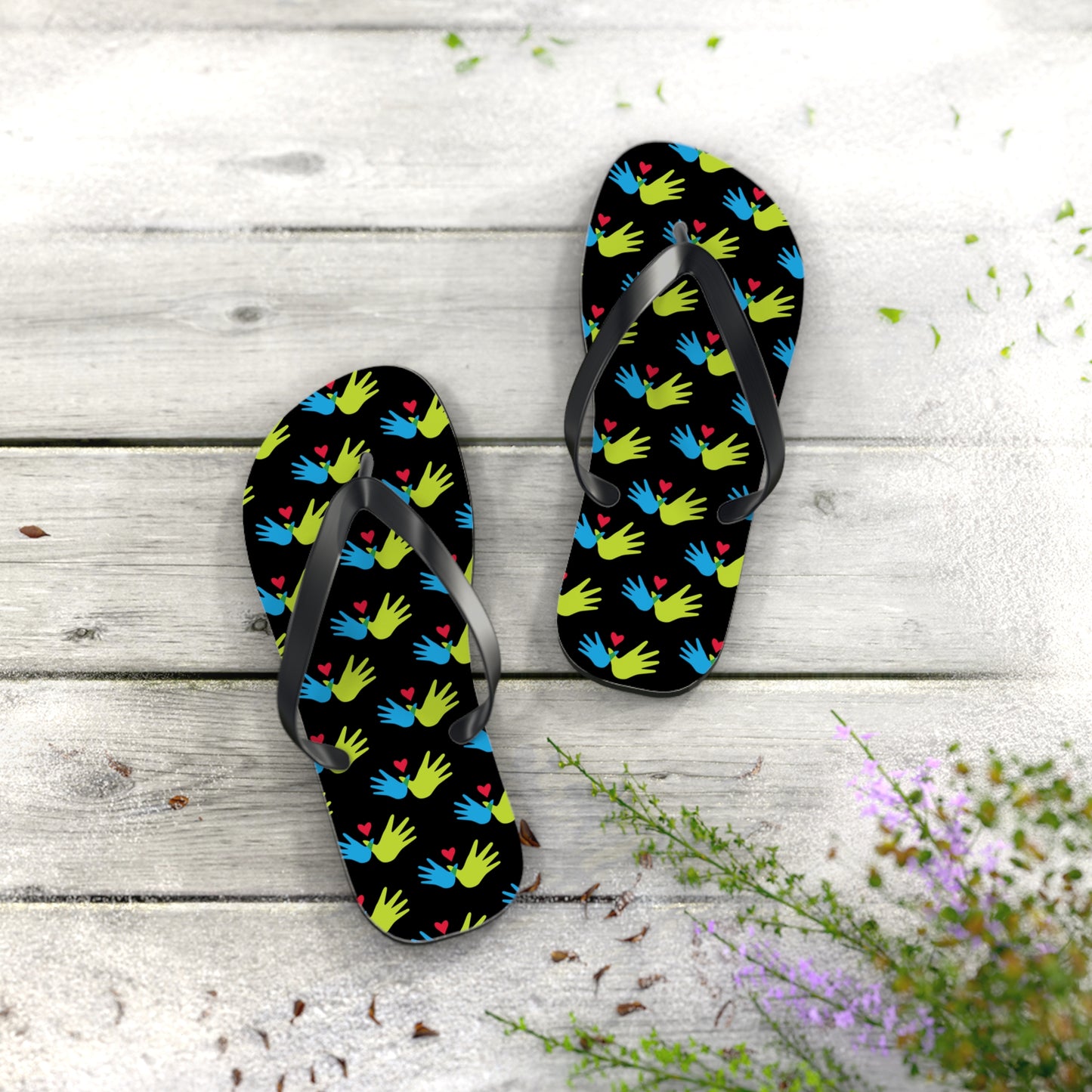 Hand and Hearts Logo Flip Flops