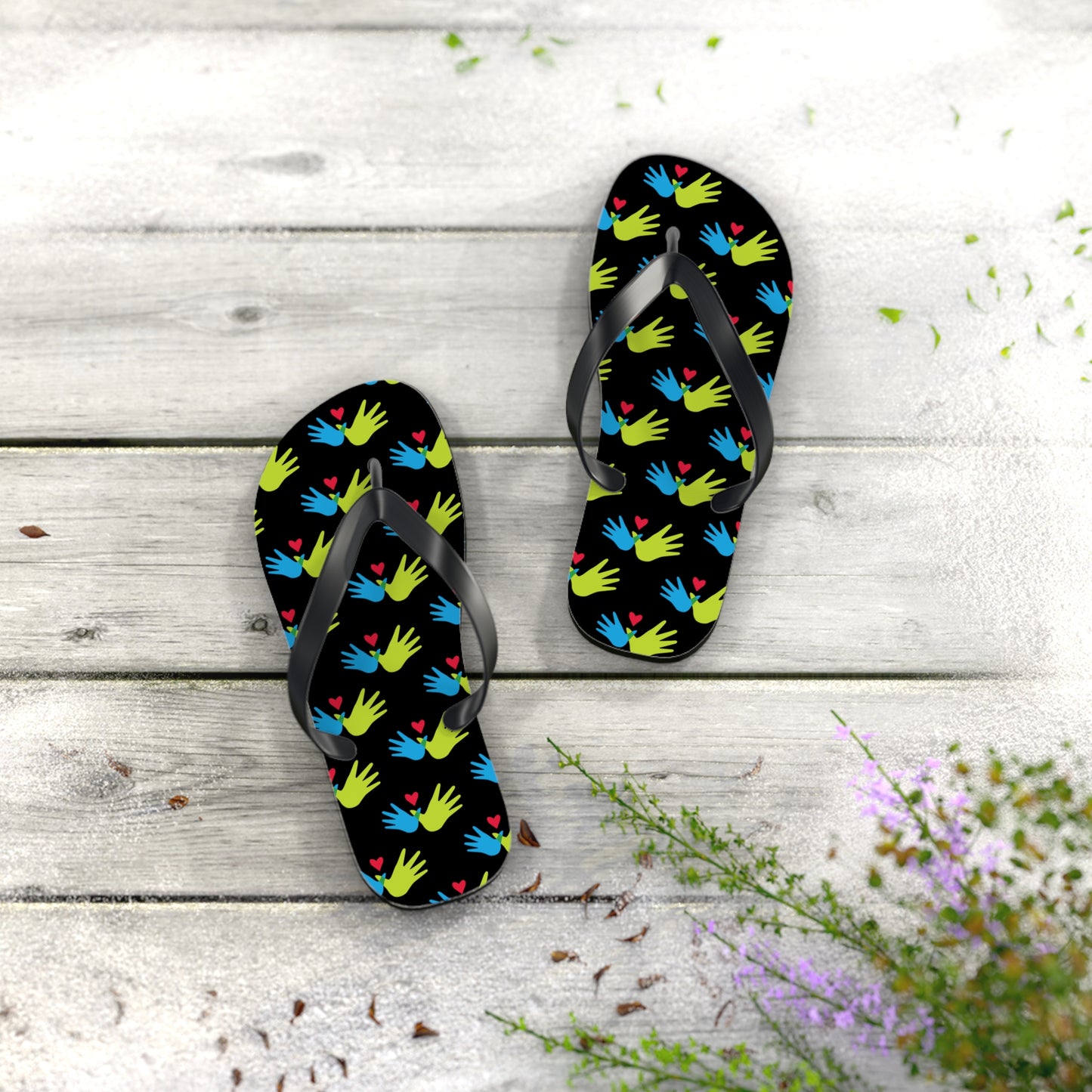 Hand and Hearts Logo Flip Flops