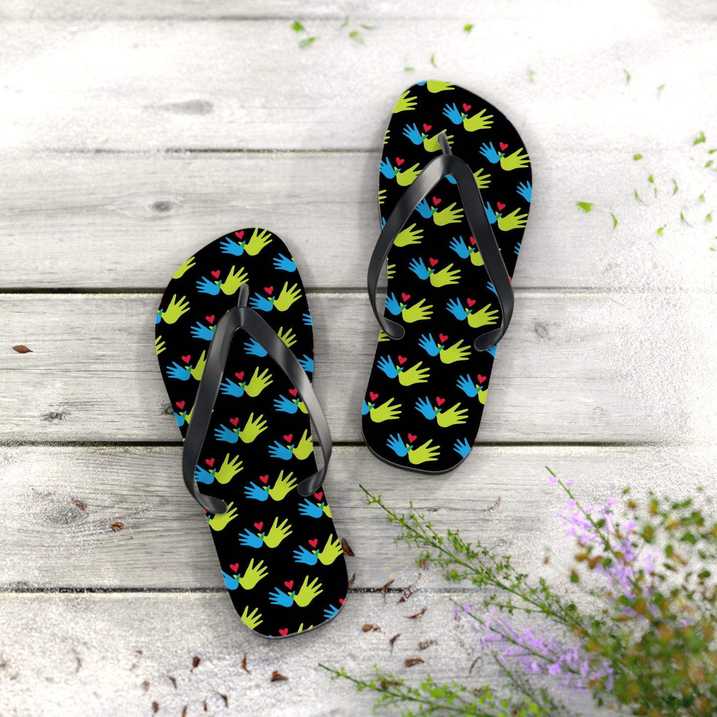 Hand and Hearts Logo Flip Flops