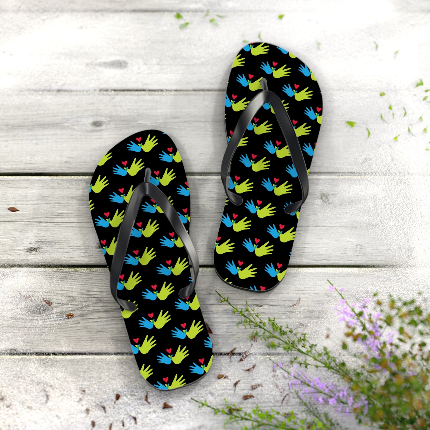 Hand and Hearts Logo Flip Flops